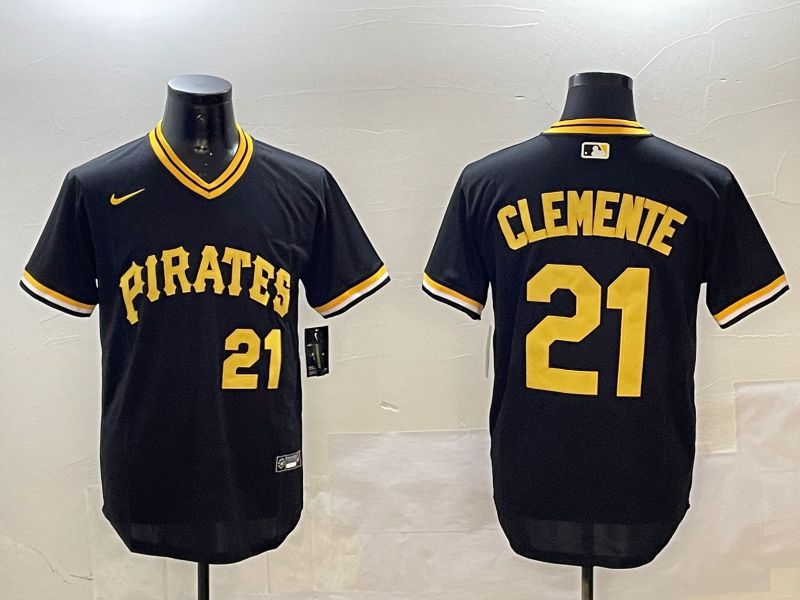 Men Pittsburgh Pirates #21 Clemente Black Throwback 2025 Nike MLB Jersey style 2